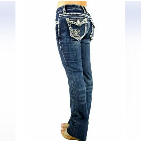 Jack David Denim - Jack David Rhinestone Mid Rise Bootcut Stretchy Denim Jeans